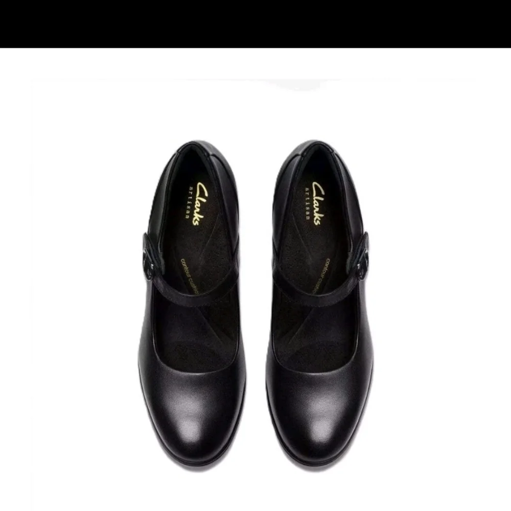 Clarks Women's Shaya Jane Black Leather Mary Jane Pump - 82996 Shoe Fit Wide
